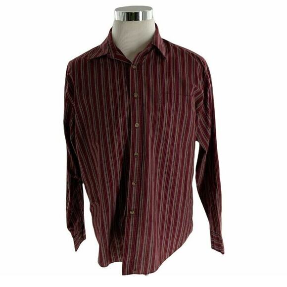 Puritan Button Up Shirt Mens Large Long Sleeve Wrinkle Resistant Striped Maroon - Picture 5 of 9